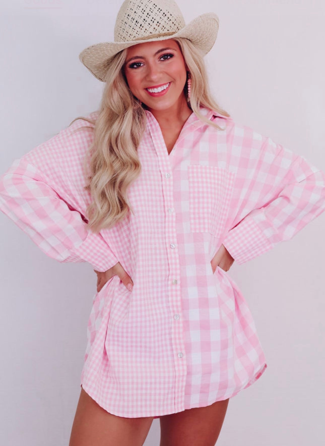 Pink n white flannel shirt