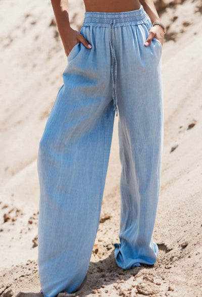 Drawstring denim color pants