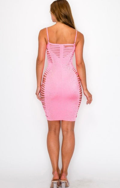 Pink cut out dress with rhinestones