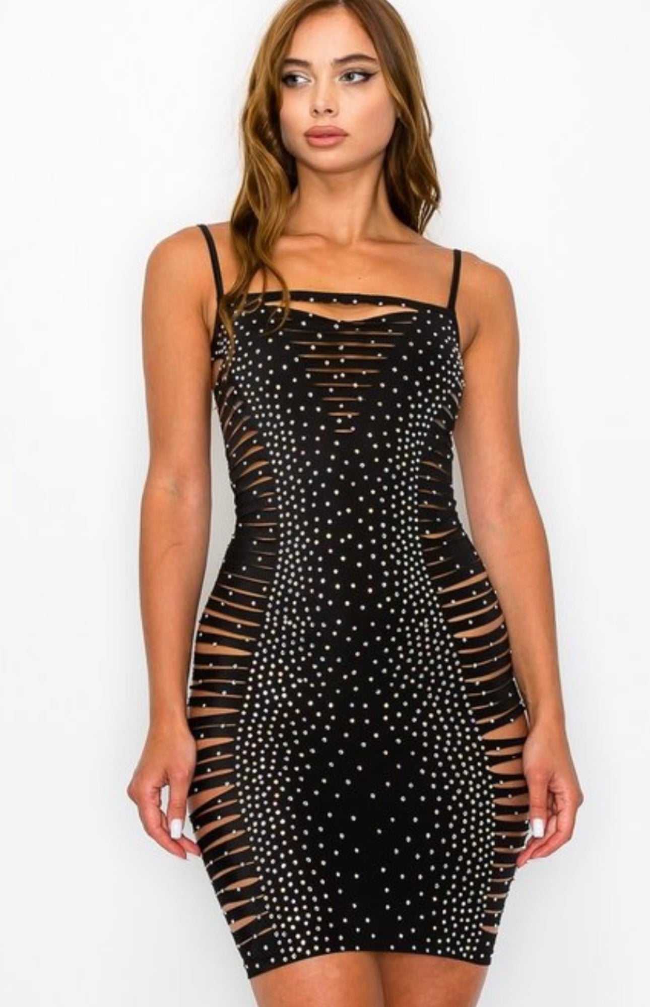 Black bling slash side dress