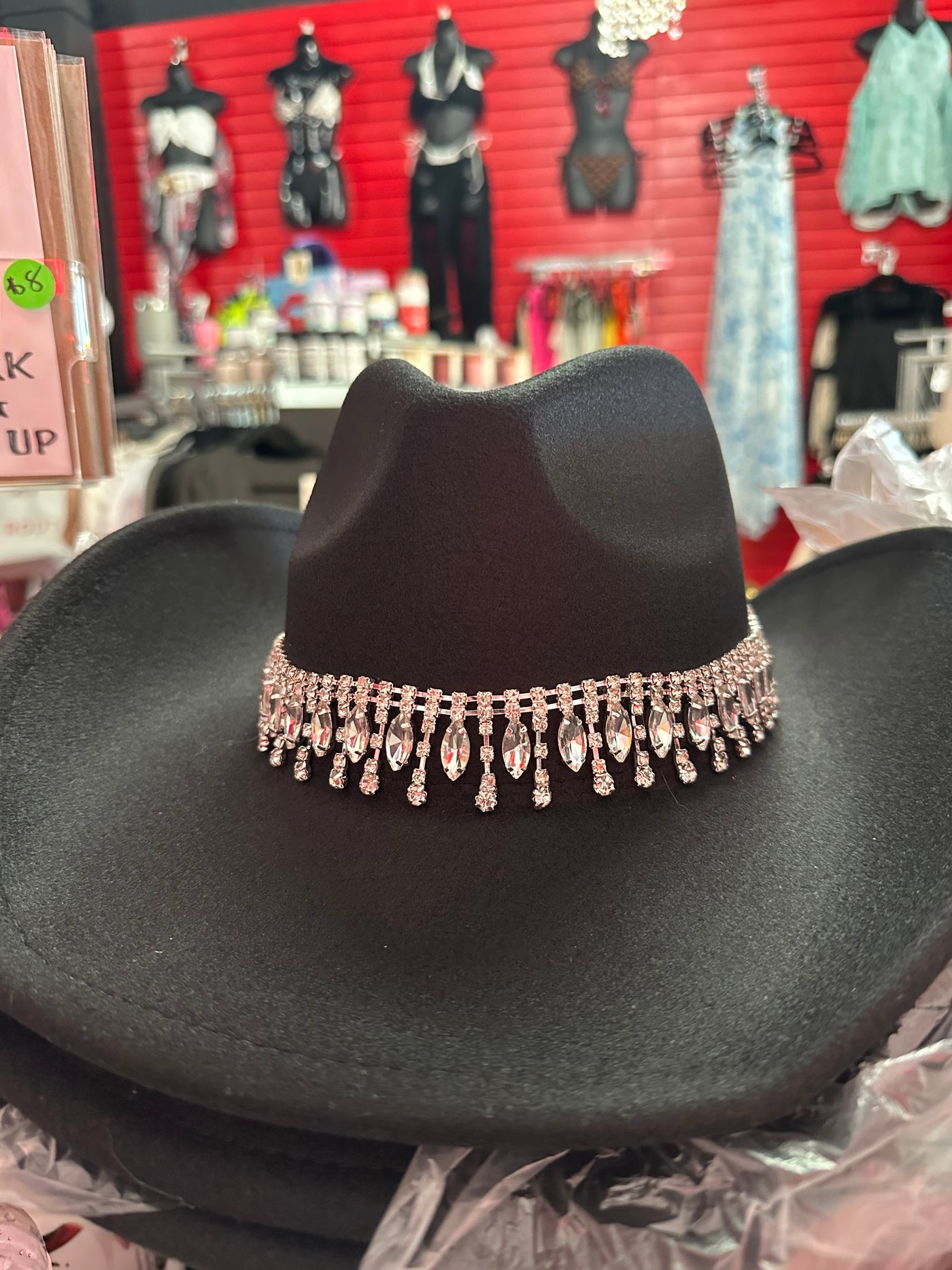 Black felt rhinestone bling cowgirl hat