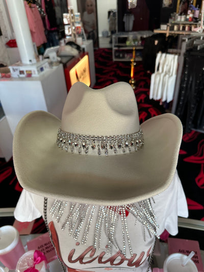 White felt rhinestone bling cowgirl hat
