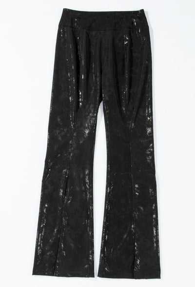 Black faux leather split pants