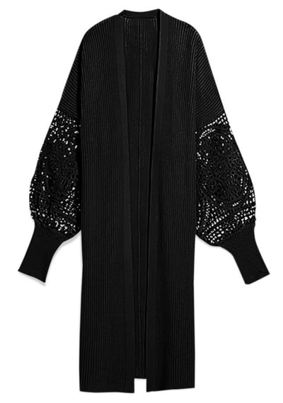 Black lace cut out sleeve cardigan