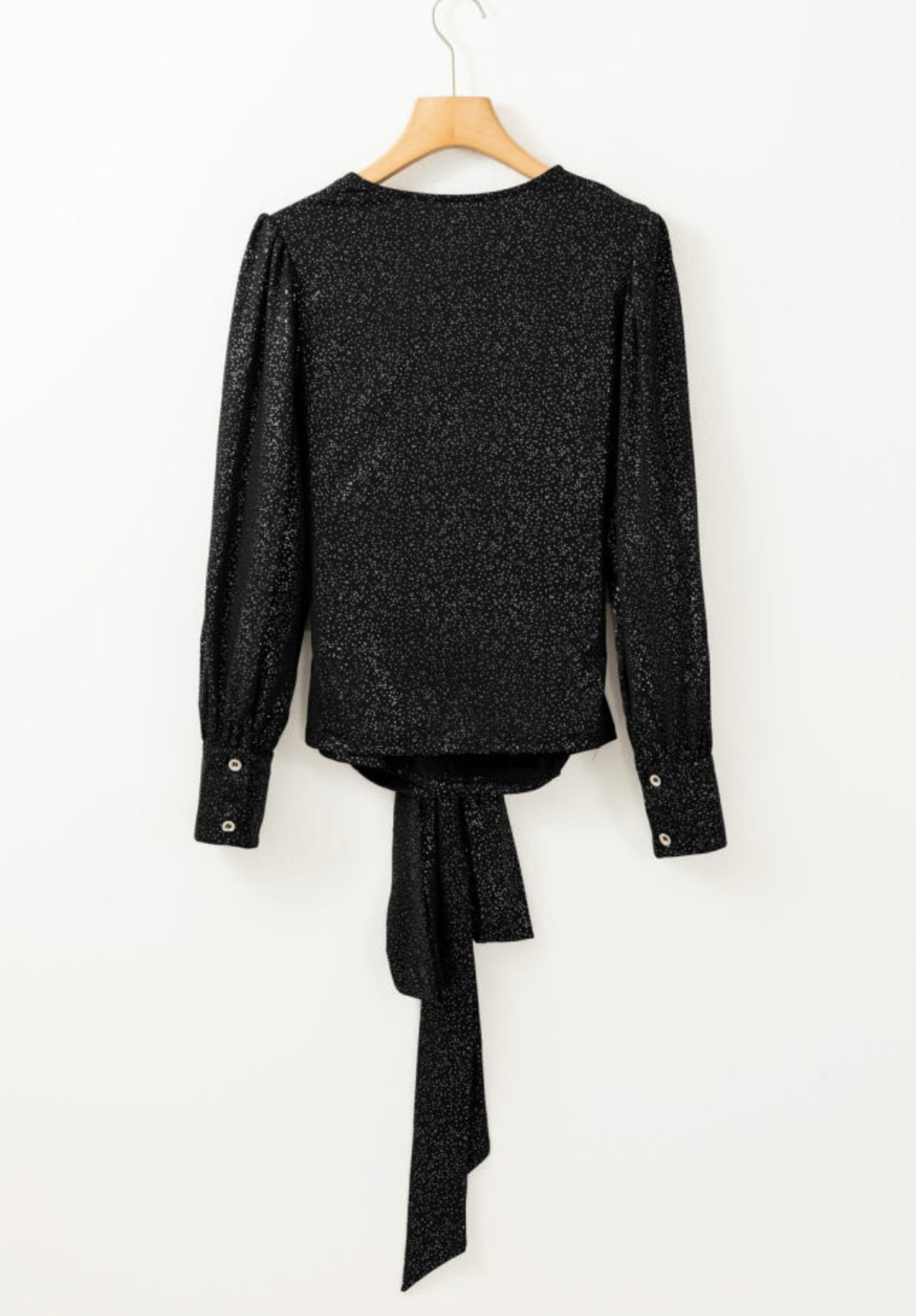 Black wrap shirt with silver shiny specklesssss