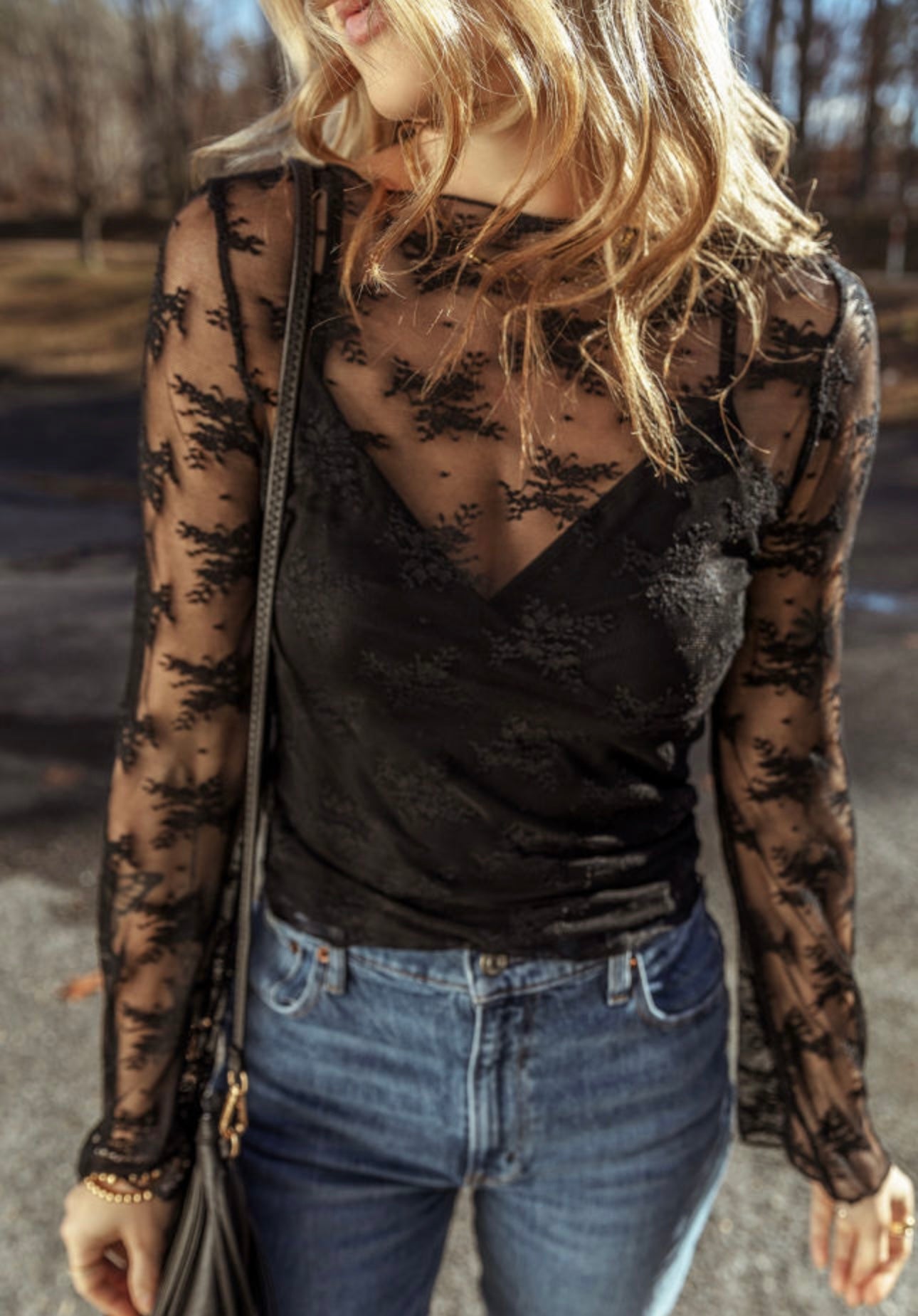 Black mesh top with undershirt