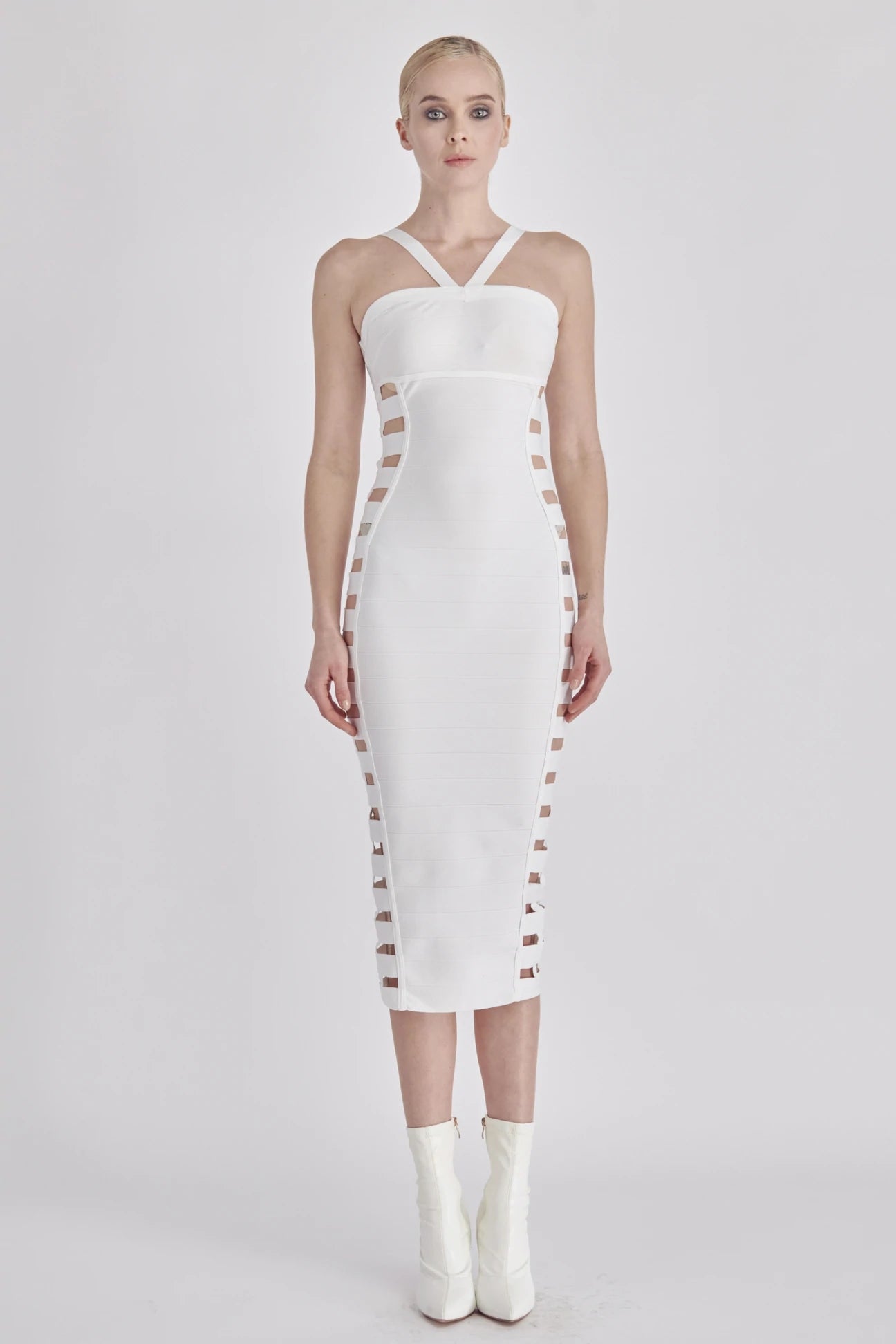 White Bandage midi dress with cut out sides