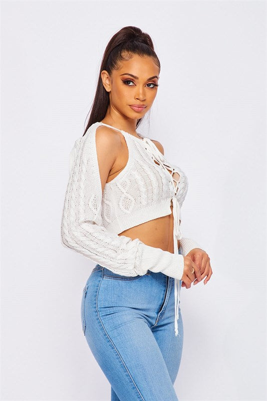 White crop top sweater with attached sleeves