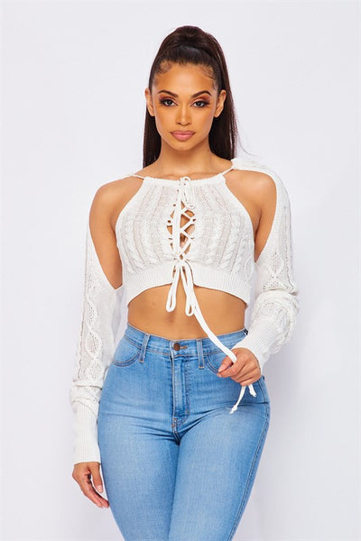 White crop top sweater with attached sleeves