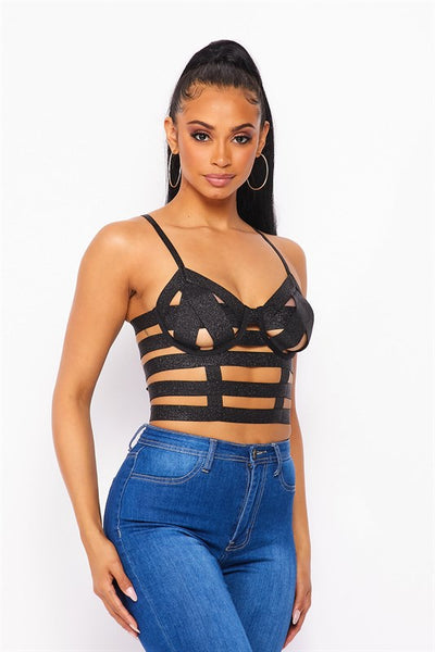 Black strappy top with a hint of sparkle