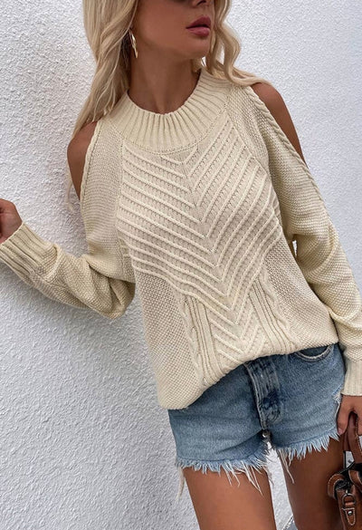 Beige cold shoulder sweater