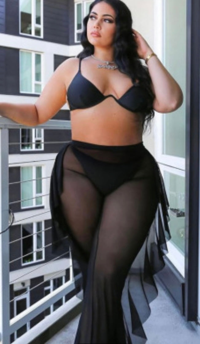 Plus size ruffle sheer coverup pants