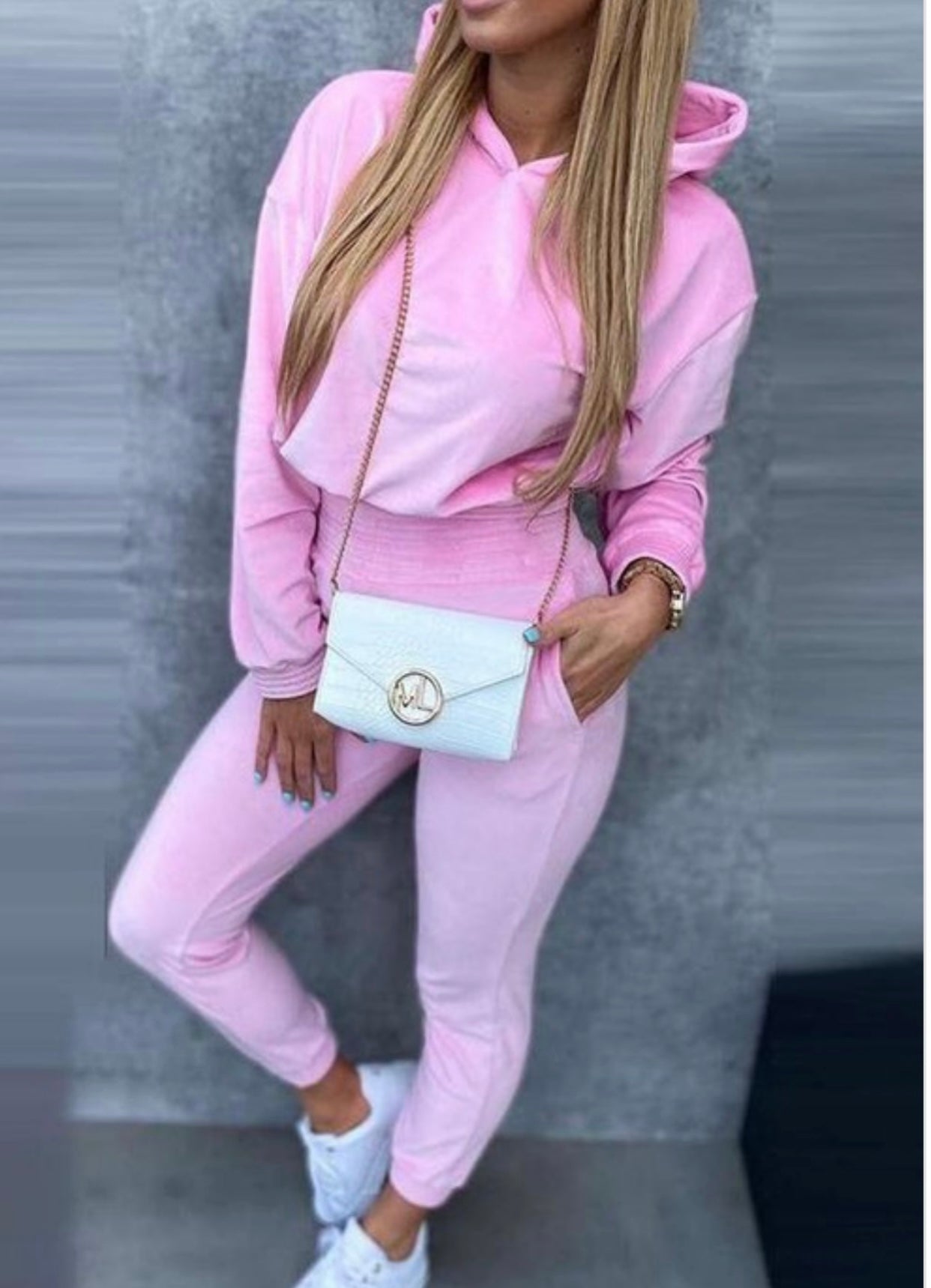 Pink hooded two piece jogger set