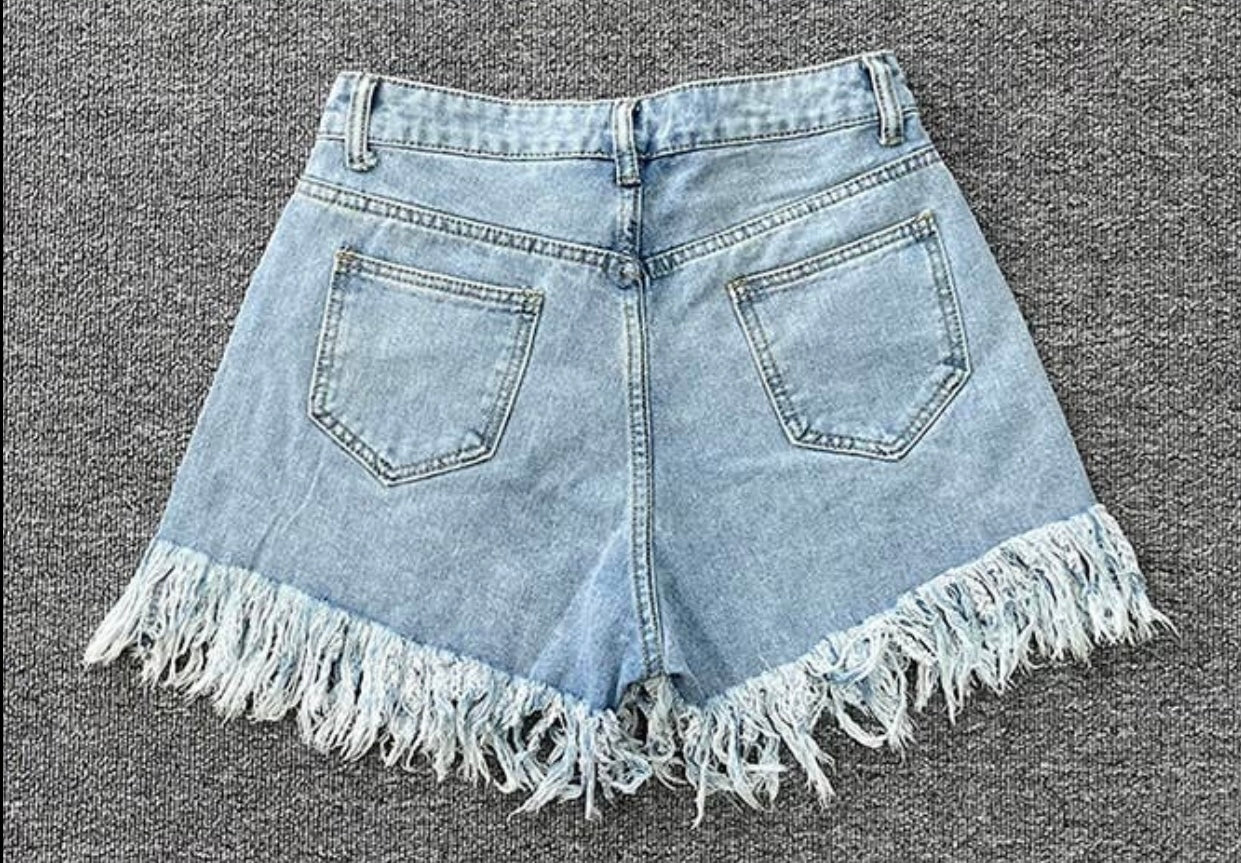 Sequin ripped denim shorts