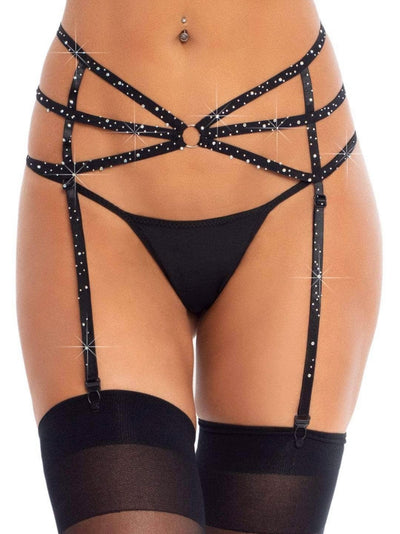 Black strappy rhinestone garter belt