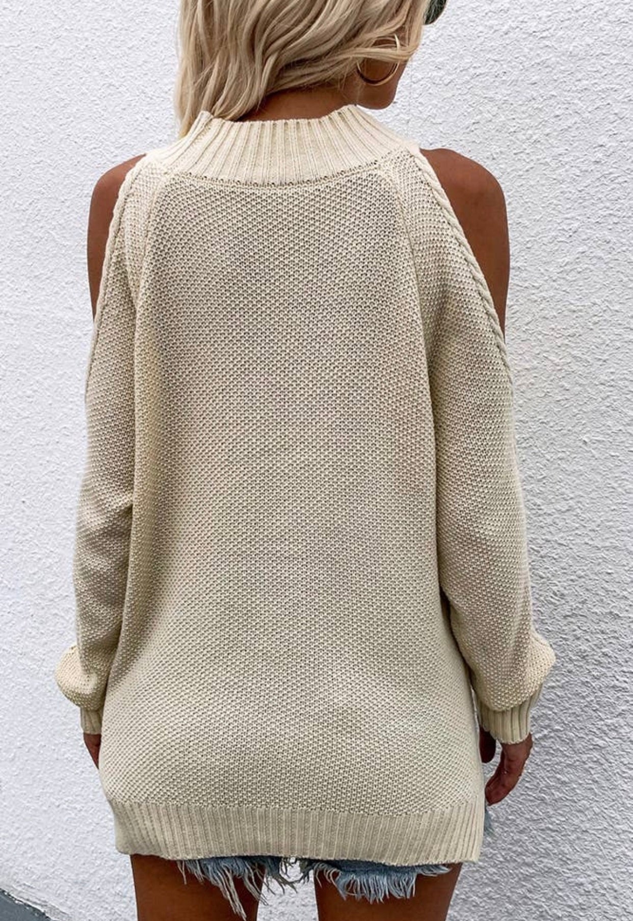 Beige cold shoulder sweater